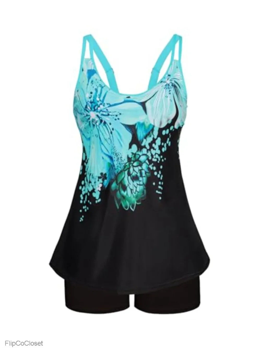 Women's Tankini Swim Set Tummy Control High Waisted Flowy Top Adjustable Straps